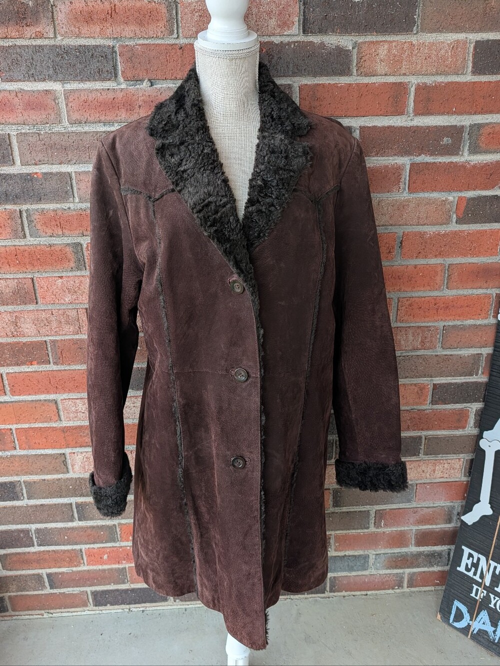 🍂 Vintage 90's Giacca Genuine Suede Leather & Faux Fur Penny Lane Knee Length